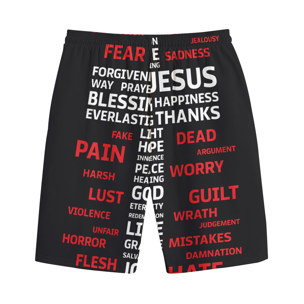 Christian Cross Religious Words Print Cotton Shorts