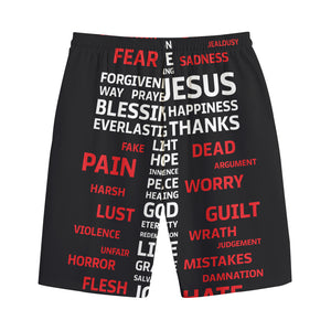 Christian Cross Religious Words Print Cotton Shorts