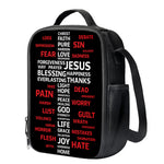 Christian Cross Religious Words Print Crossbody Lunch Bag