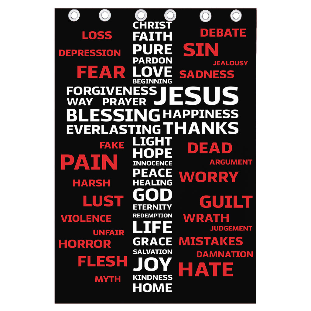 Christian Cross Religious Words Print Curtain