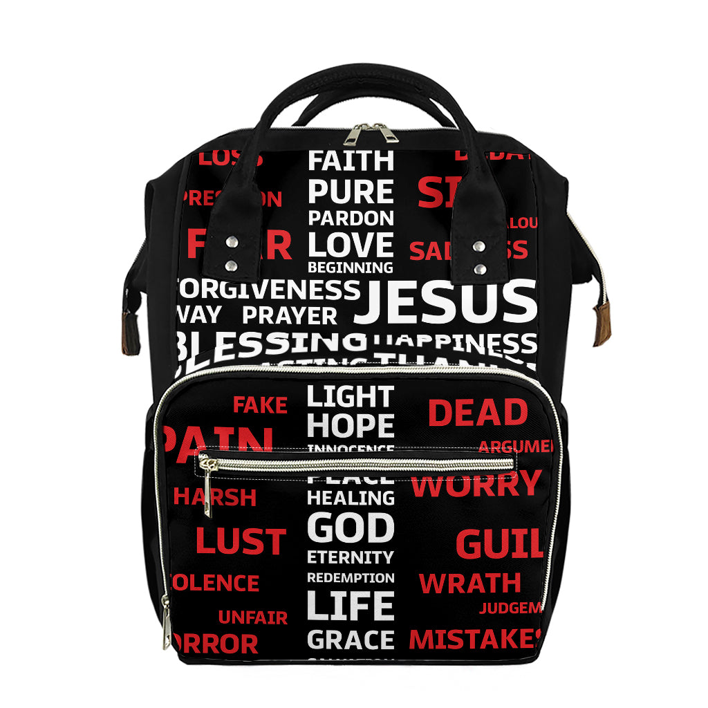 Christian Cross Religious Words Print Diaper Bag