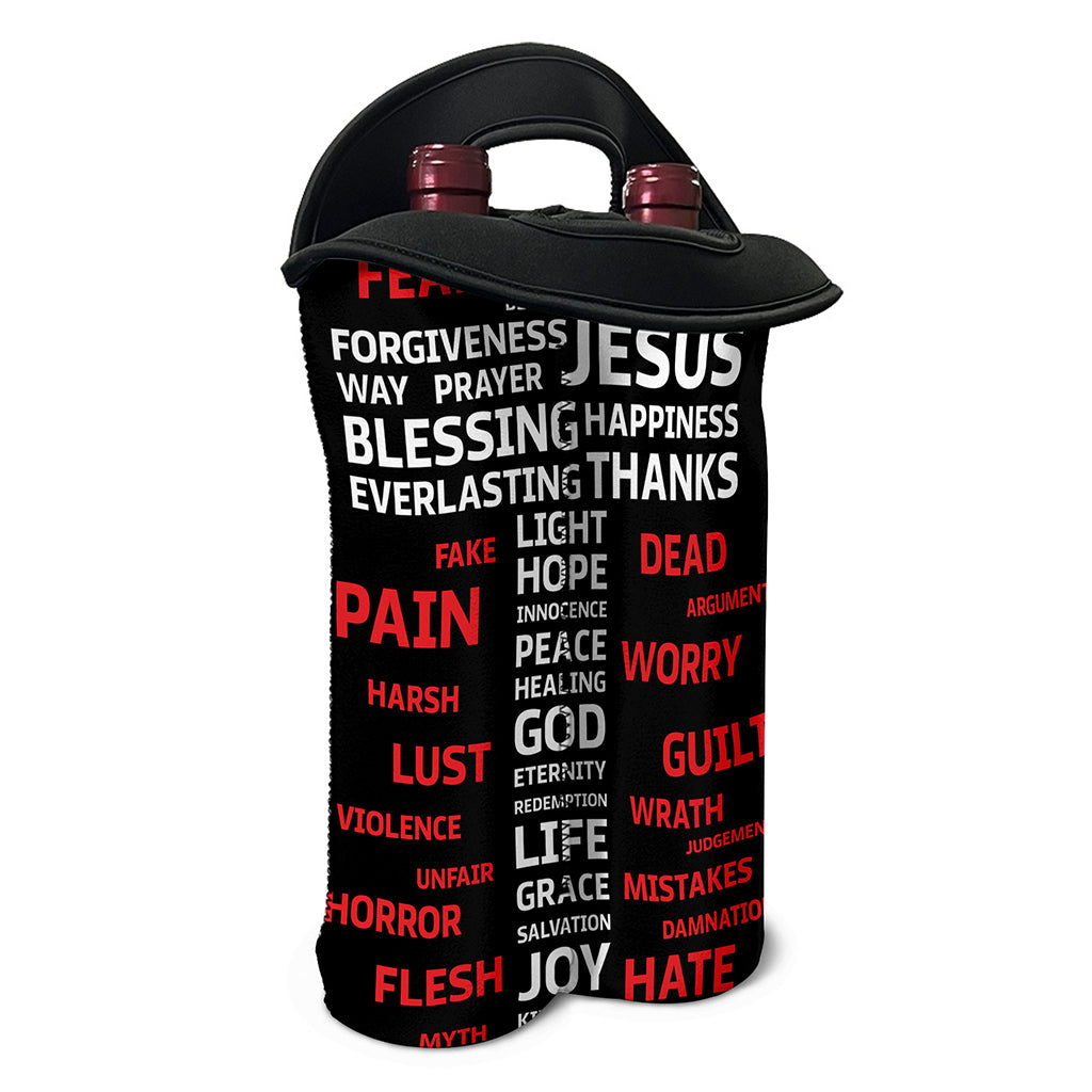 Christian Cross Religious Words Print Double Neoprene Wine Tote