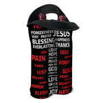 Christian Cross Religious Words Print Double Neoprene Wine Tote