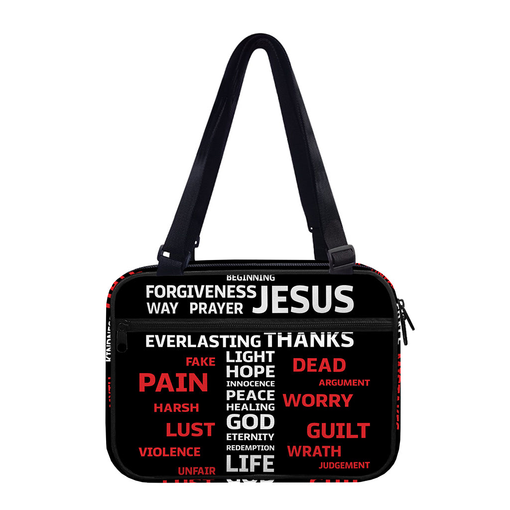 Christian Cross Religious Words Print Double Strap Bible Bag