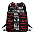 Christian Cross Religious Words Print Drawstring Backpack