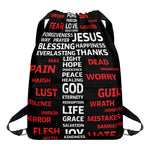 Christian Cross Religious Words Print Drawstring Backpack