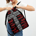 Christian Cross Religious Words Print Drawstring Backpack