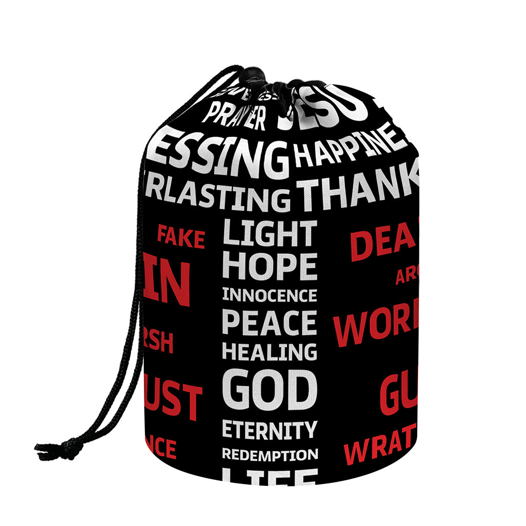 Christian Cross Religious Words Print Drawstring Makeup Bag
