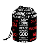 Christian Cross Religious Words Print Drawstring Makeup Bag
