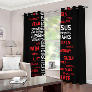 Christian Cross Religious Words Print Extra Wide Grommet Curtains