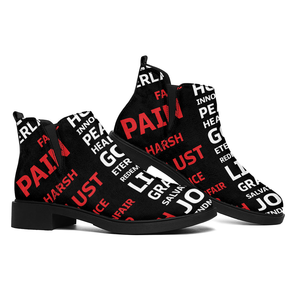 Christian Cross Religious Words Print Flat Ankle Boots