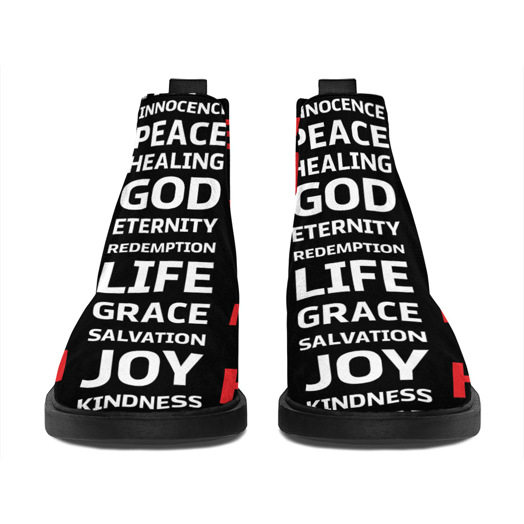 Christian Cross Religious Words Print Flat Ankle Boots