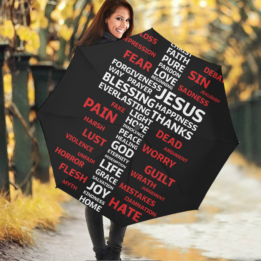 Christian Cross Religious Words Print Foldable Umbrella