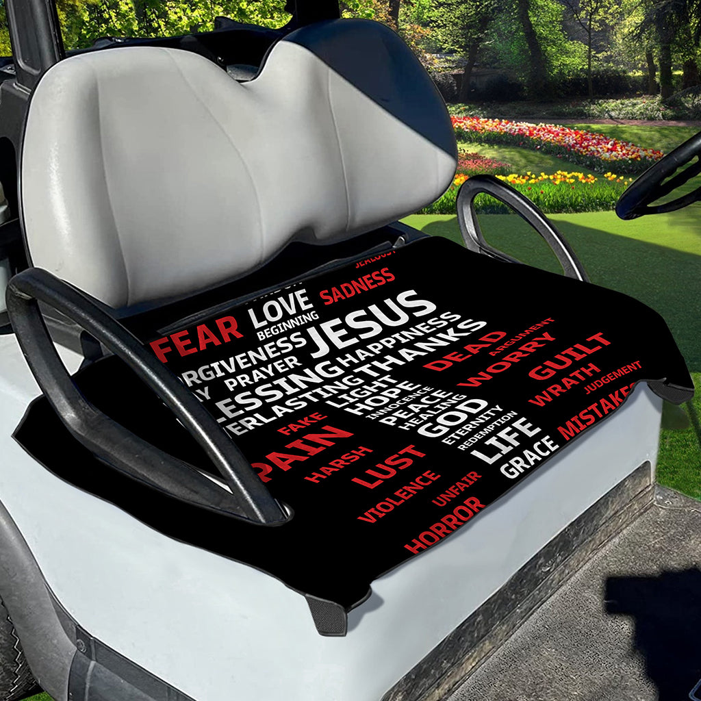 Christian Cross Religious Words Print Golf Cart Seat Cover