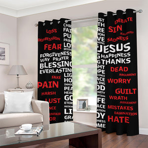 Christian Cross Religious Words Print Grommet Curtains