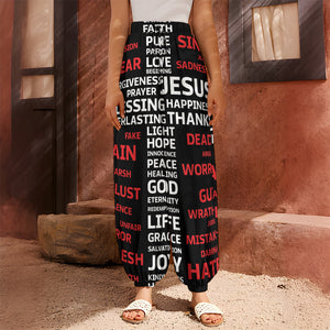 Christian Cross Religious Words Print Harem Pants