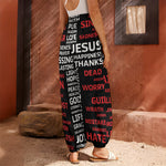 Christian Cross Religious Words Print Harem Pants