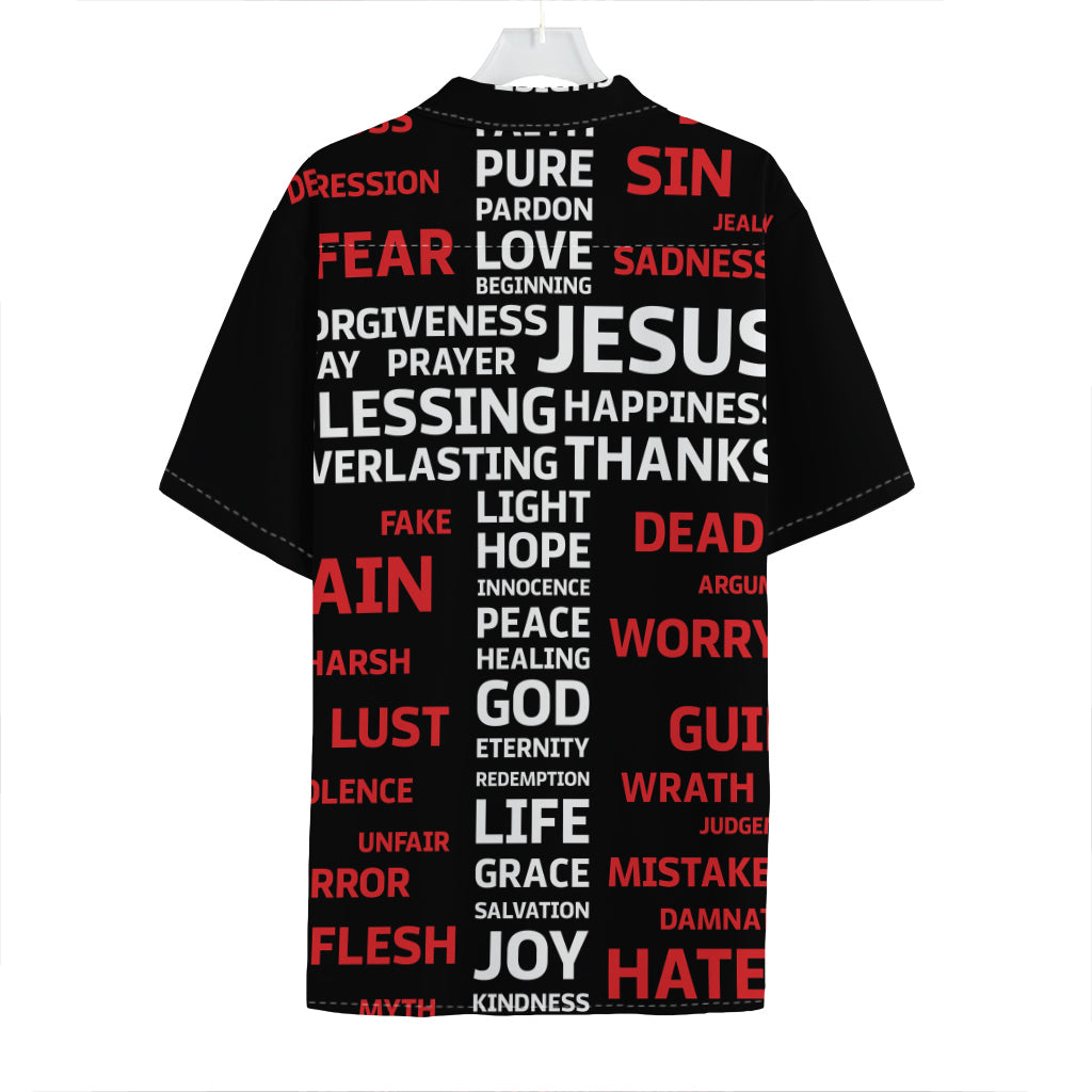 Christian Cross Religious Words Print Hawaiian Shirt