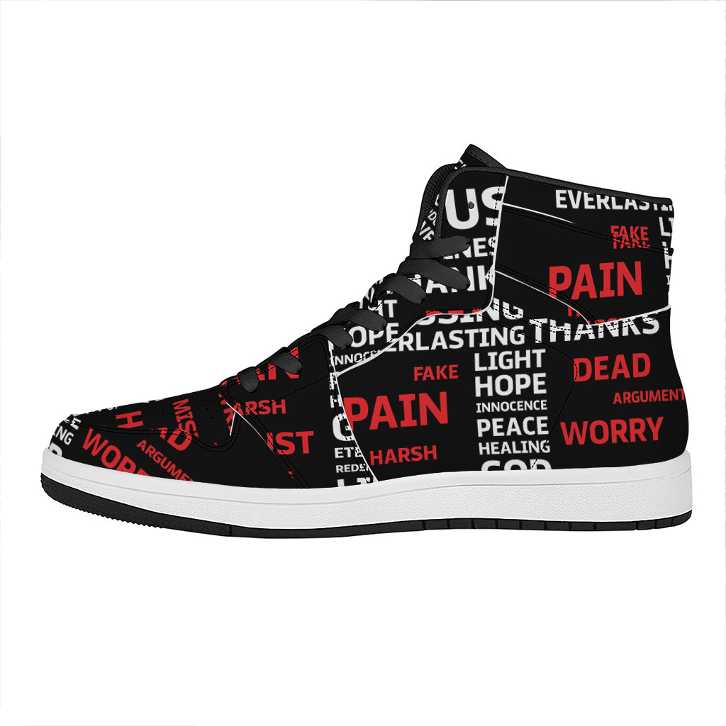 Christian Cross Religious Words Print High Top Leather Sneakers