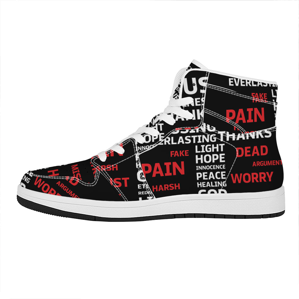 Christian Cross Religious Words Print High Top Leather Sneakers