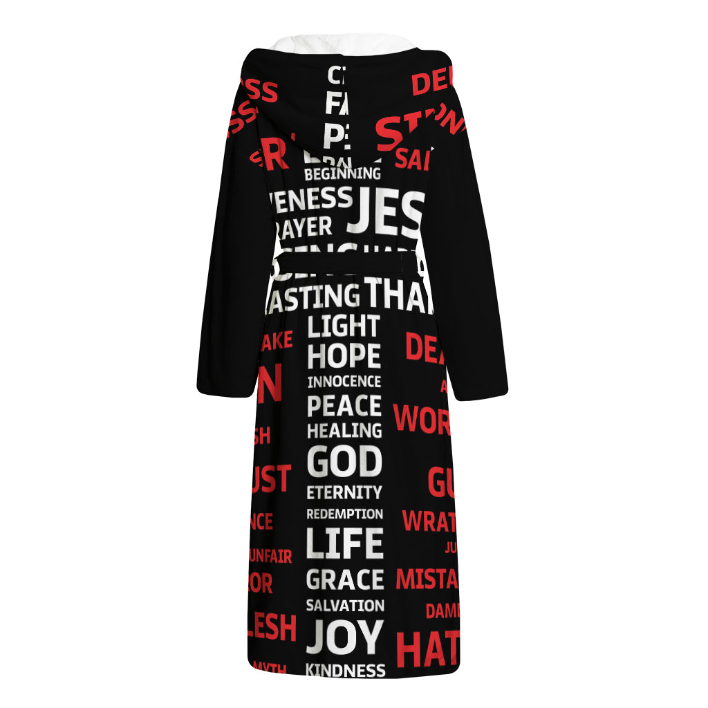 Christian Cross Religious Words Print Hooded Bathrobe