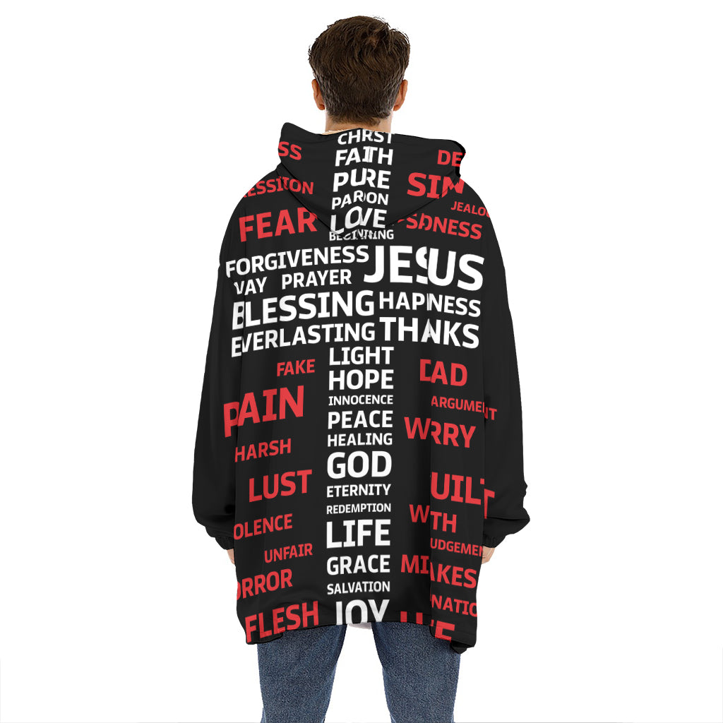 Christian Cross Religious Words Print Hoodie Blanket