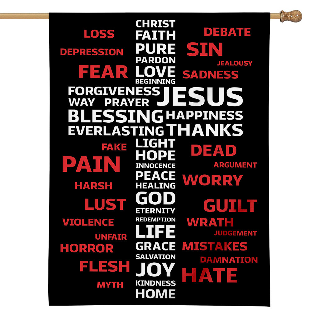 Christian Cross Religious Words Print House Flag