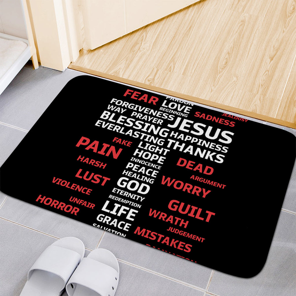 Christian Cross Religious Words Print Indoor Door Mat