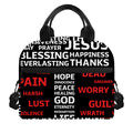 Christian Cross Religious Words Print Insulated Lunch Bag