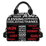 Christian Cross Religious Words Print Insulated Lunch Bag