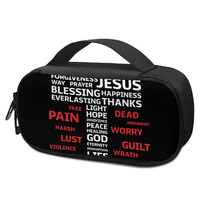Christian Cross Religious Words Print Insulin Cooler Travel Case