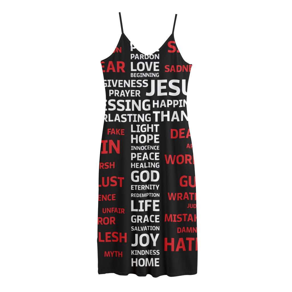 Christian Cross Religious Words Print Jersey Midi Cami Dress