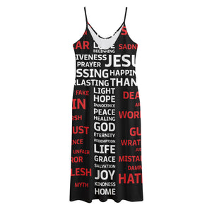 Christian Cross Religious Words Print Jersey Midi Cami Dress