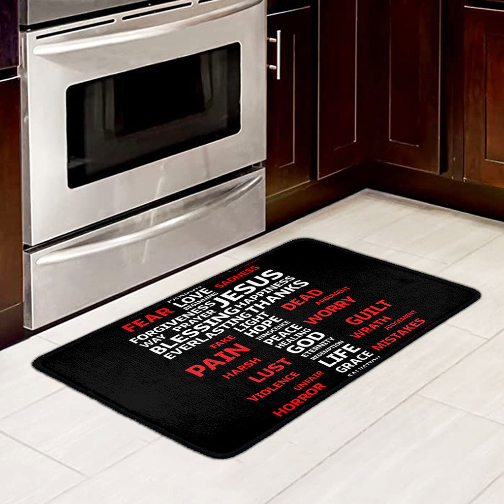 Christian Cross Religious Words Print Kitchen Mat