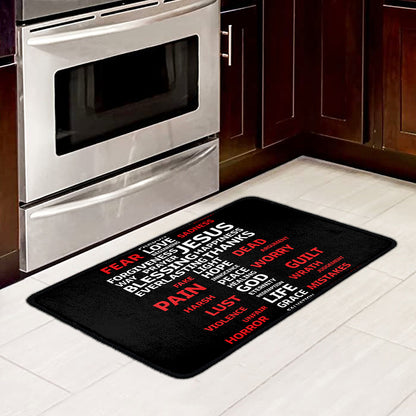 Christian Cross Religious Words Print Kitchen Mat