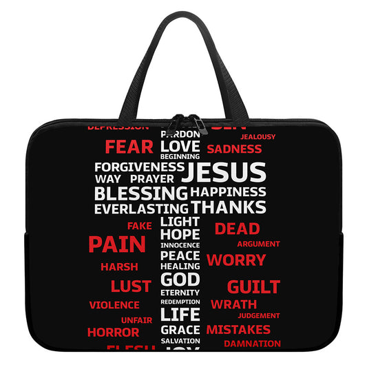 Christian Cross Religious Words Print Laptop Sleeve With Handle
