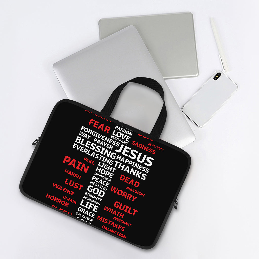Christian Cross Religious Words Print Laptop Sleeve With Handle