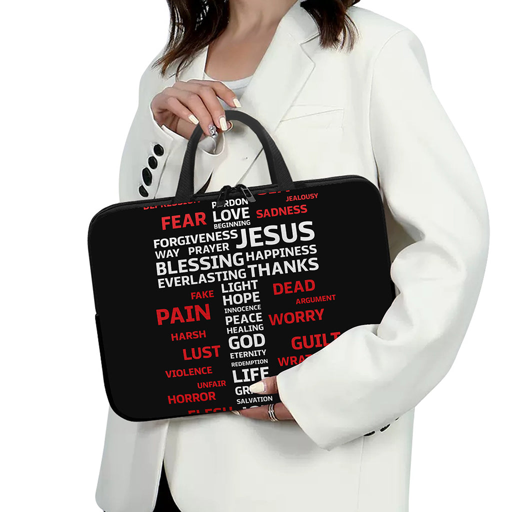 Christian Cross Religious Words Print Laptop Sleeve With Handle