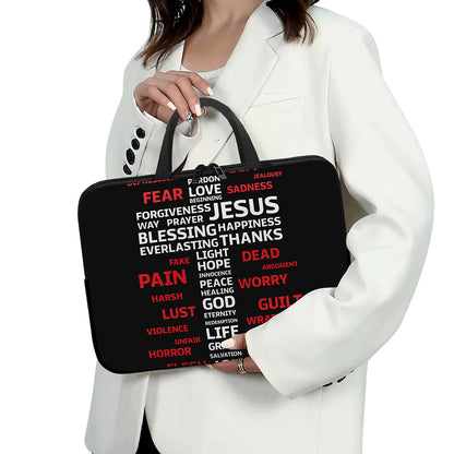 Christian Cross Religious Words Print Laptop Sleeve With Handle