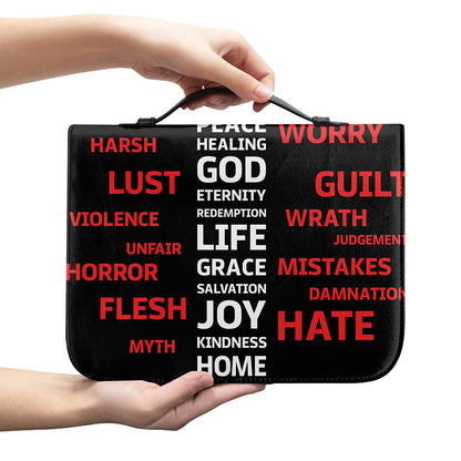 Christian Cross Religious Words Print Leather Bible Cover
