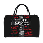 Christian Cross Religious Words Print Leather Duffle Bag