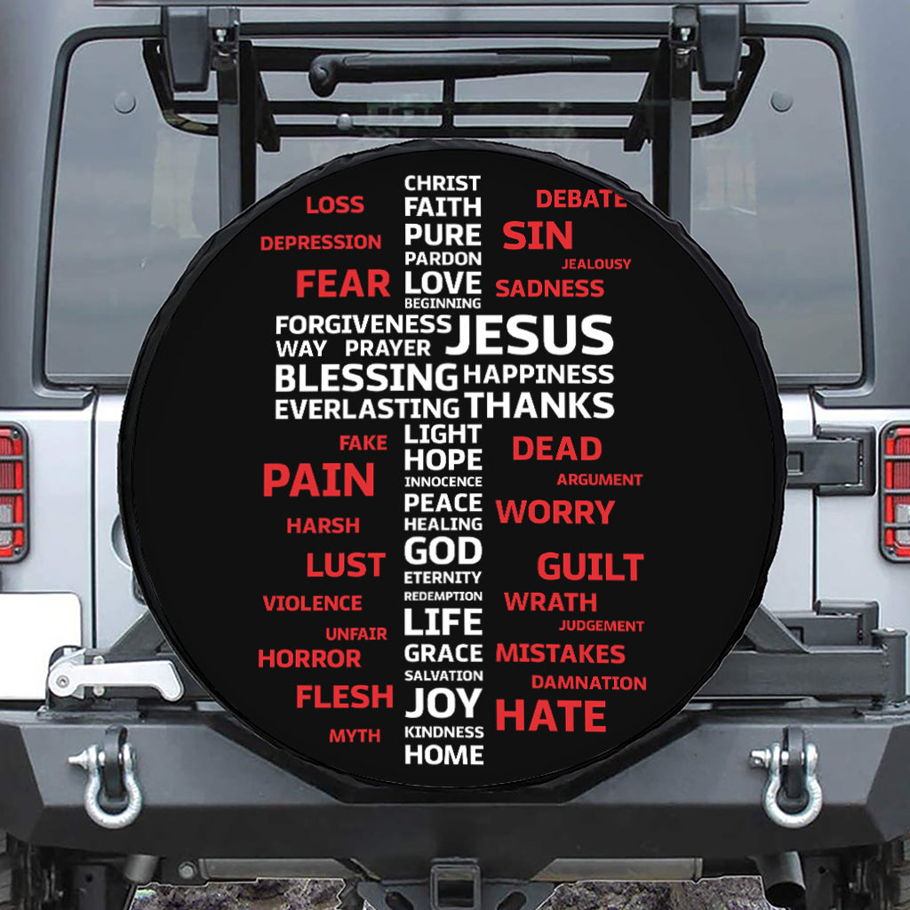 Christian Cross Religious Words Print Leather Spare Tire Cover