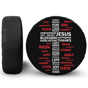 Christian Cross Religious Words Print Leather Spare Tire Cover