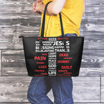 Christian Cross Religious Words Print Leather Tote Bag