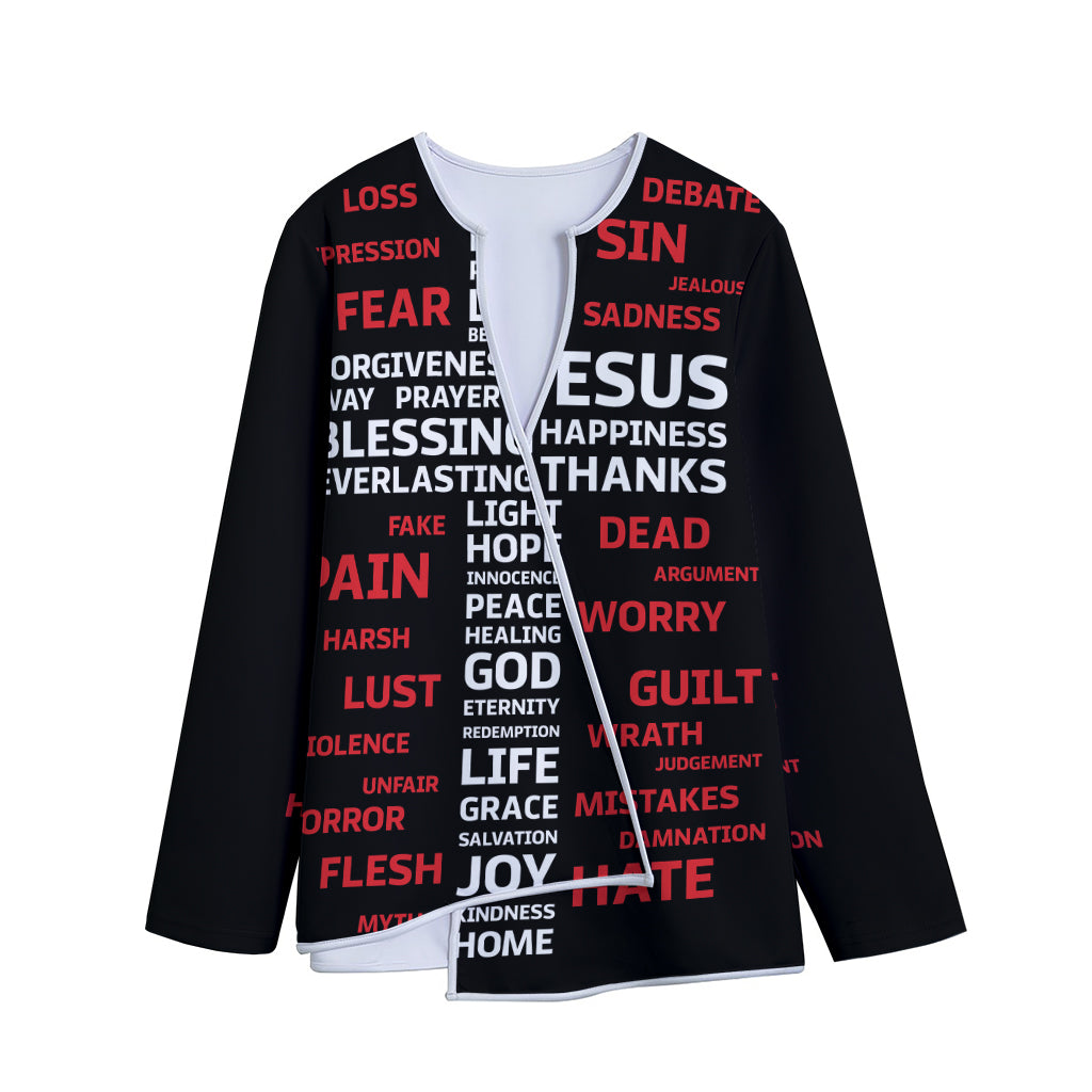 Christian Cross Religious Words Print Long Sleeve Short Coat