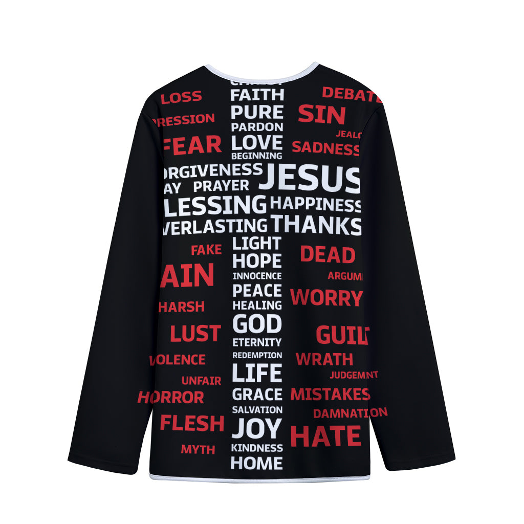 Christian Cross Religious Words Print Long Sleeve Short Coat