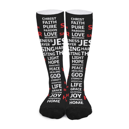 Christian Cross Religious Words Print Long Socks