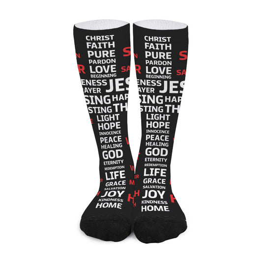 Christian Cross Religious Words Print Long Socks