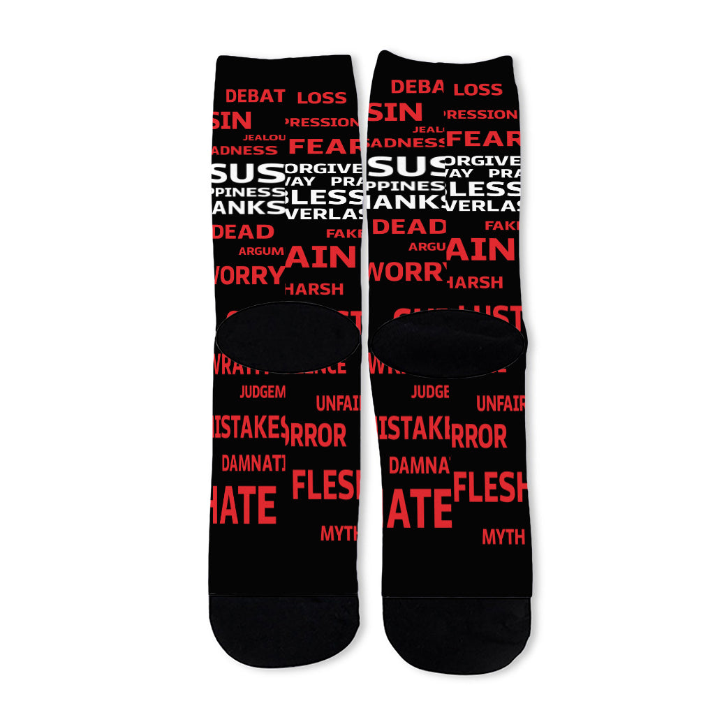 Christian Cross Religious Words Print Long Socks