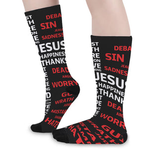 Christian Cross Religious Words Print Long Socks